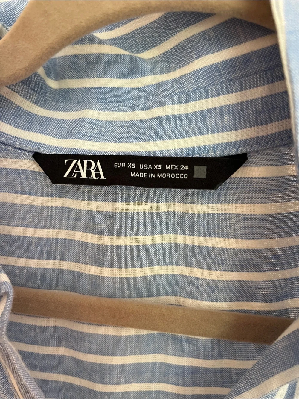 Zara Linen Blend Midi Shirt Dress Blue White Stripe Belted XS - Picture 6 of 8